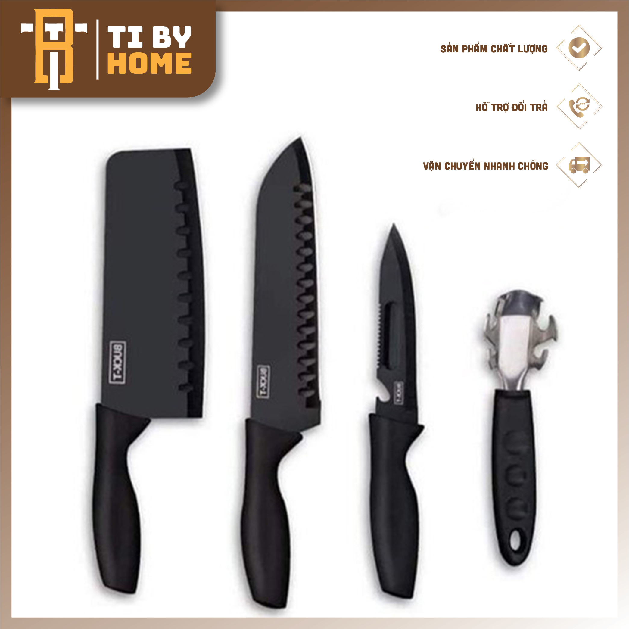 Bộ dao buck 5 món siêu bén, gọt trái cây thái thịt đa năng, bộ dao 5 món nhật bản buck i, thép hợp kim chống rỉ