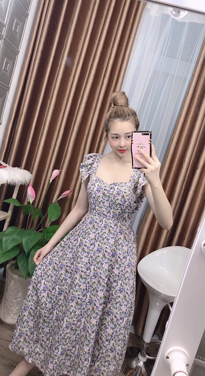 Đầm maxi hoa chéo lưng - hình thật - Unisex Shop
