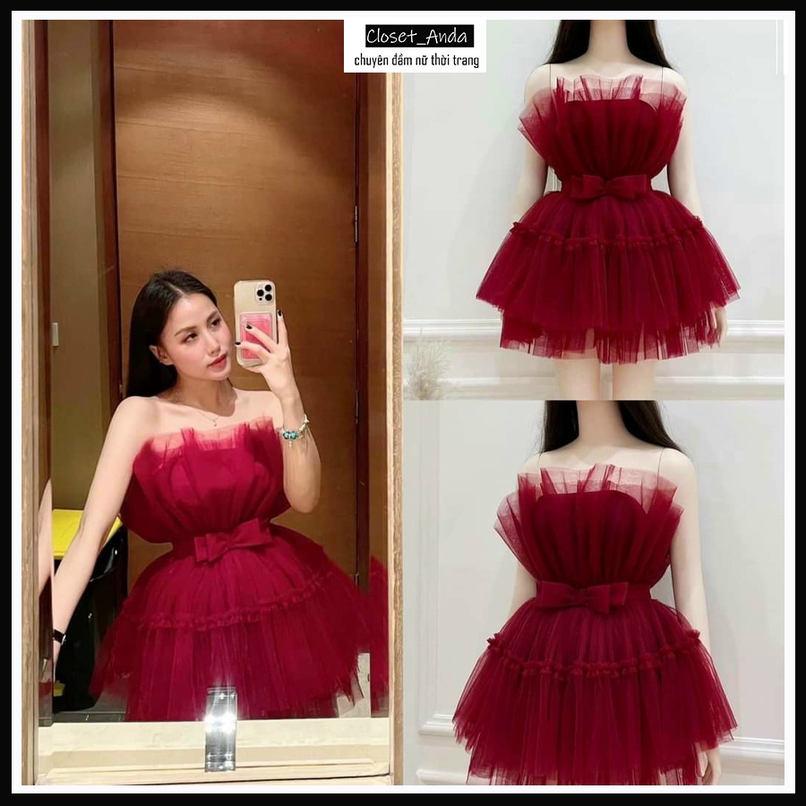 Đầm nữ dáng xòe cúp ngực phối lưới 2 tầng freeship đầm công chúa sexy