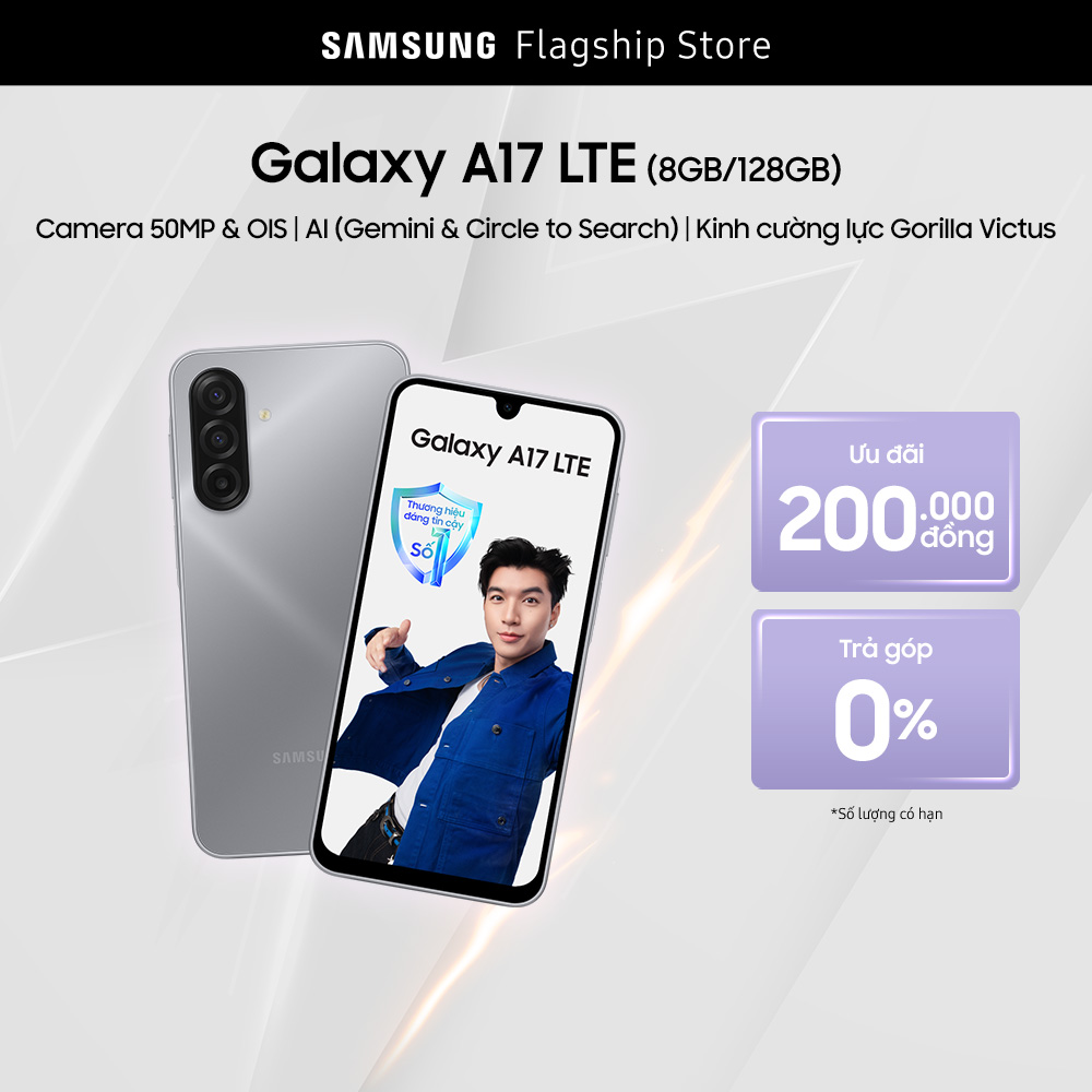 Điện Thoại Samsung Galaxy A17 (8/128GB), Kính Cường Lực Gorilla Victus, Camera 50MP  IOS, AI Gemini
