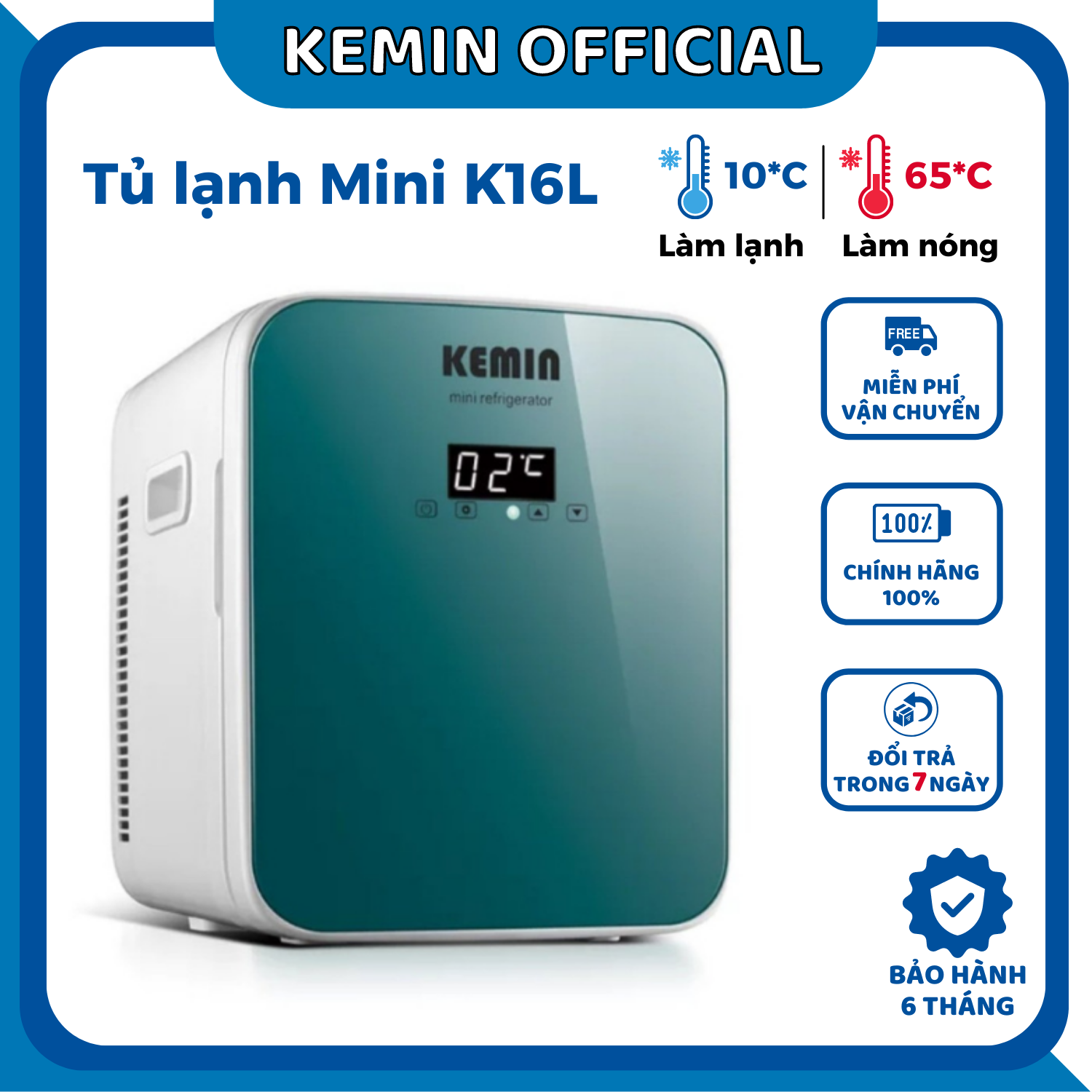 Tủ lạnh mini đựng mỹ phẩm Kemin 16 lít K16 2 Màu 2 chế độ làm lạnh và hâm nóng, lỗi 1 đổi 1 trong 7 ngày