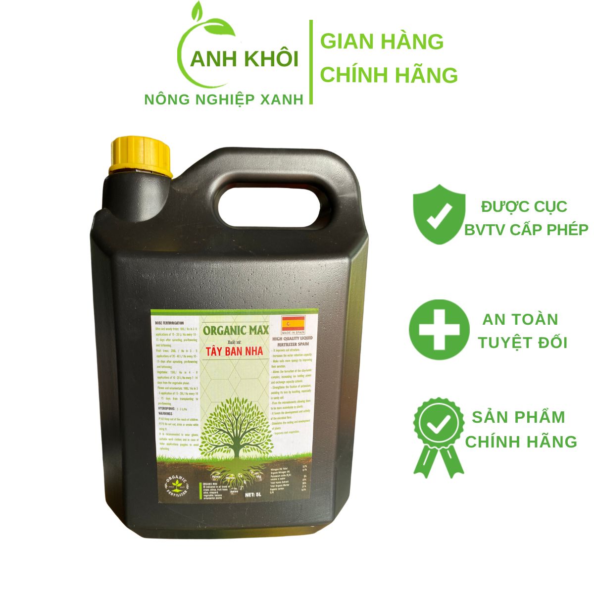 Phân bón hữu cơ organic tây ban nha can 5 lít - siêu kích rễ bung đọt dưỡng trái