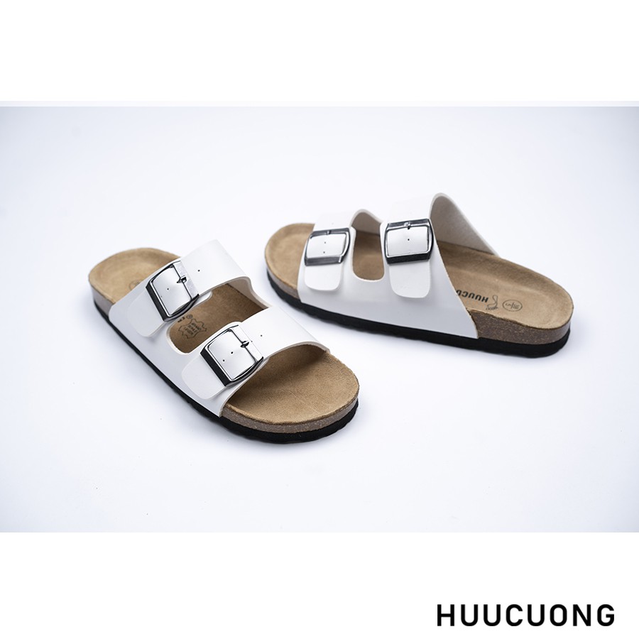 Dép nữ HuuCuong 2 khóa trắng đế trấu handmade