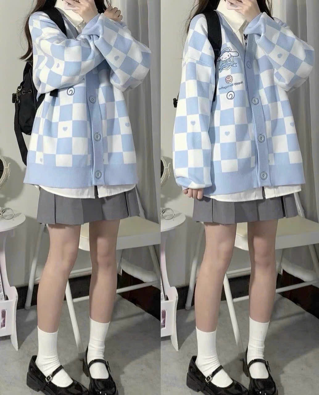 Áo Khoác Cardigan Hoạ Tiết Caro In Hình Thỏ Siêu Cute Form Rộng Unisex nam nữ Cực Xinh Hot Trend VA61