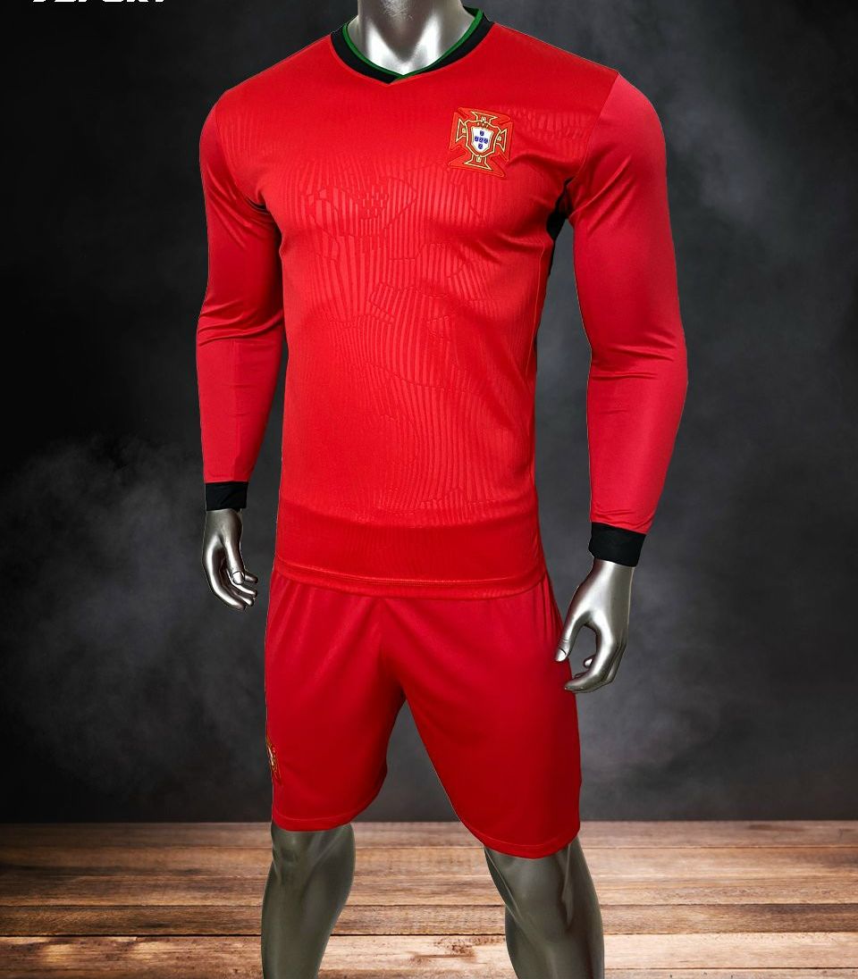Quần áo bóng đá Tay Dài Nam Nữ đội tuyển quốc gia Bồ Đào Nha đỏ 2024