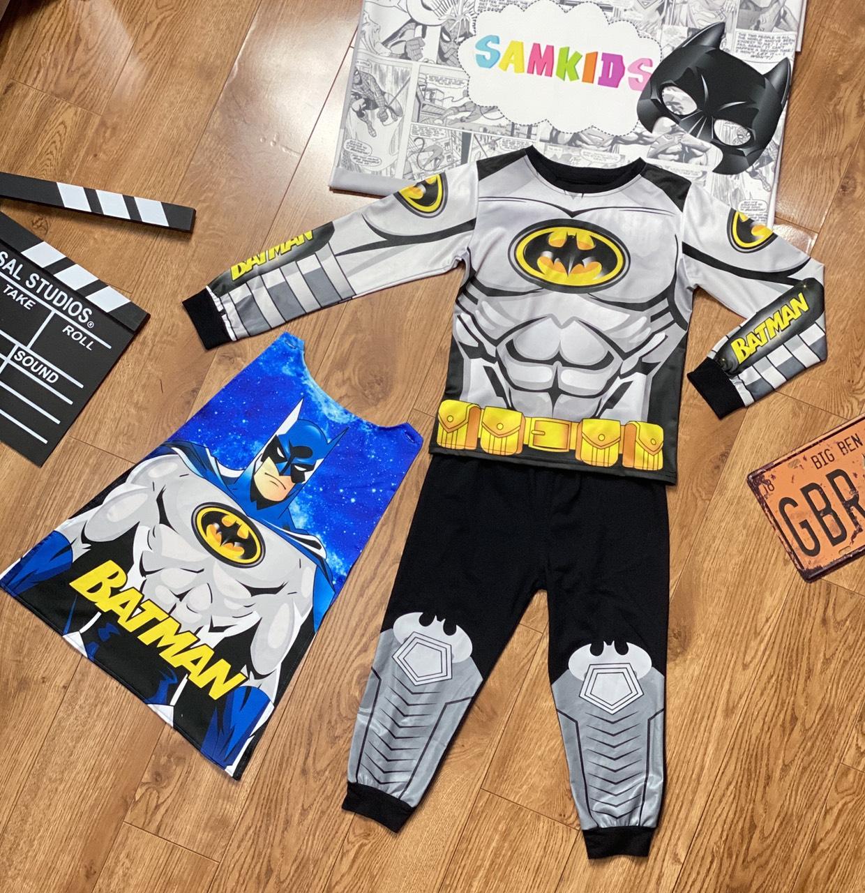 [HCM]Bộ đồ siêu nhân tay dài người dơi cơ bắp tặng kèm mặt nạ in 3D và áo choàng cho bé