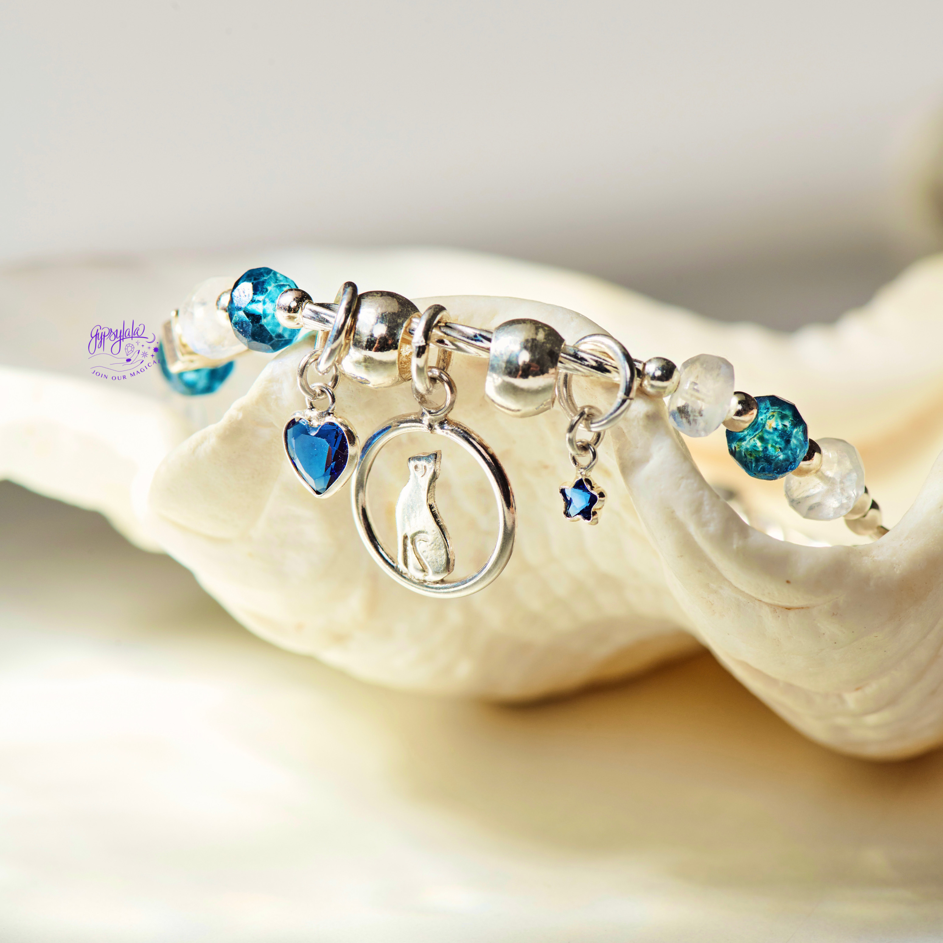 Vòng tay thiết kế nữ azure đá topaz và moonstone charm bạc 925 sp006374 gypsy.lala