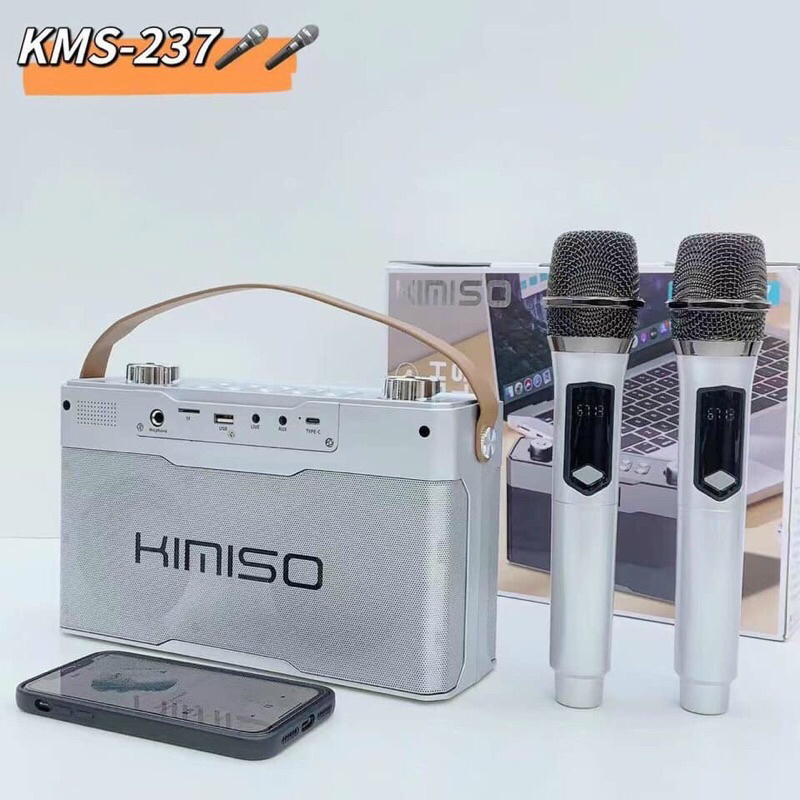 Loa bluetooth KIMISO KMS-237 kèm 2 micro karaoke không dây công suất 30W