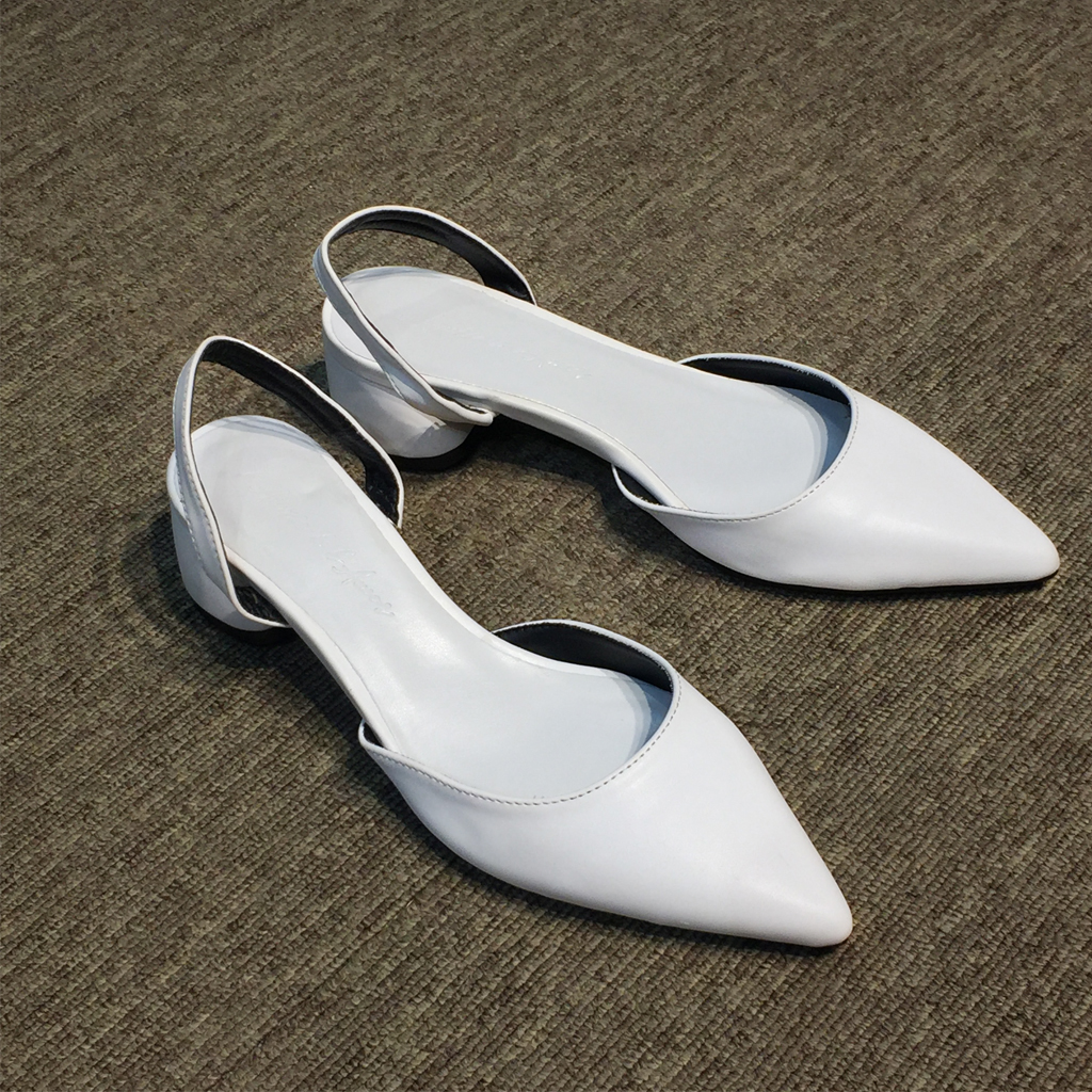 [Top Sale] Giày sandal gót vuông nữ màu trắng 5p phiên bản Slingback thời trang công sở Series7 Shop
