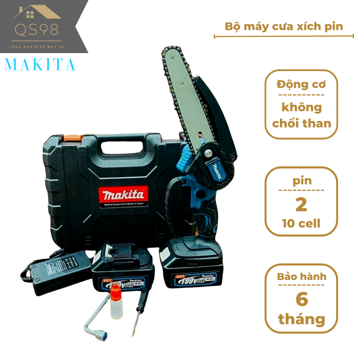 Máy cưa xích chạy pin cắt tỉa cành cây cảnh chung chân pin makita
