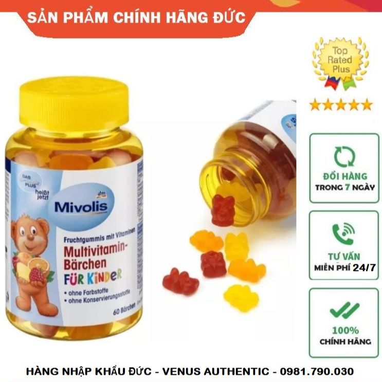 Kẹo gấu Đức vị trái cây bổ sung Vitamin tổng hợp cho trẻ em Mivolis Multivitamin Barchen 60 viên - Hàng nội địa Đức