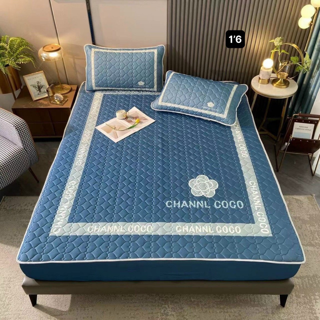 Chiếu điều hoà cao su non 5d thương hiệu coco cha.nel- tặng kèm 2 vỏ gối