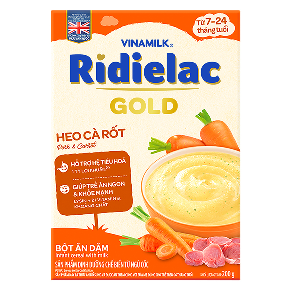 Bột ăn dặm RIDIELAC GOLD đủ loại hộp giấy 200g - Heo Cà Rốt - 200g