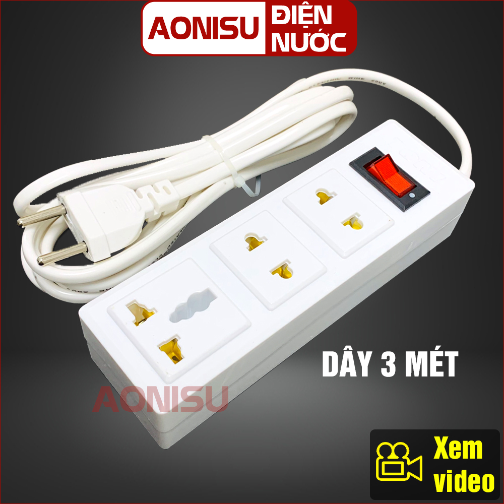 Ổ Cắm Điện Thông Minh Chịu Nhiệt Dây Dài 3M , 3 Phích Cắm Có Công Tắc - Ổ Điện Đa Năng , Phích Cắm Điện Đa Năng , Ổ Cắm Điện AONISU