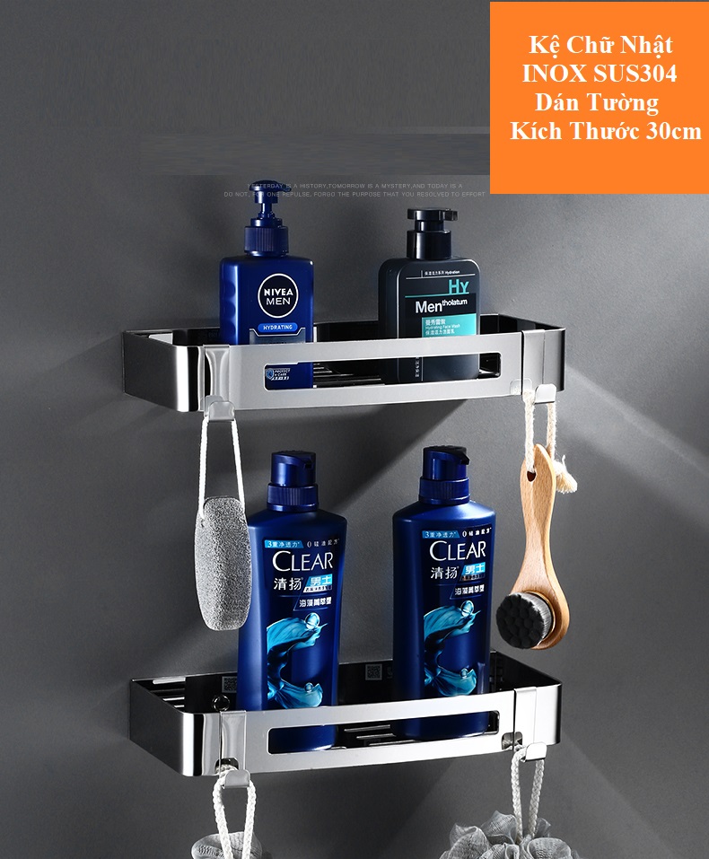 Kệ INOX SUS304 Đề Đồ Nhà Tắm, Kệ Để Gia Vị Phòng Bếp Không Rỉ Lắp Đặt Dán Tường Gạch Men Không Cần Khoan - SU304