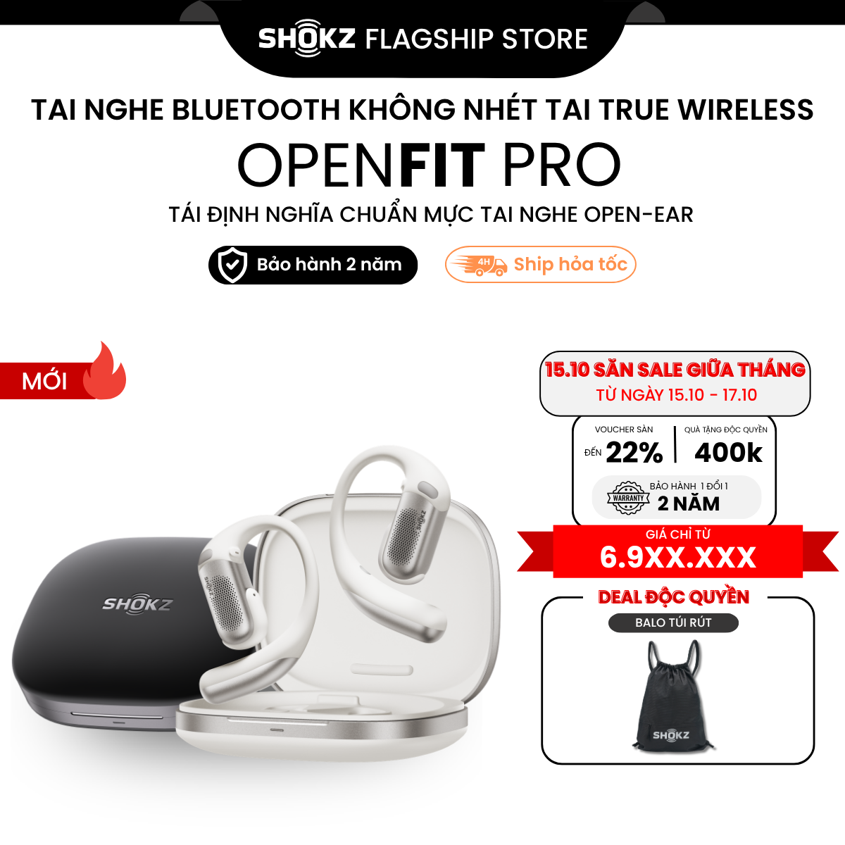 [MỚI] - Tai nghe Bluetooth Model: T010 OPENFIT PRO, thương hiệu: SHOKZ - Bảo Hành 24 Tháng - Hàng Chính Hãng