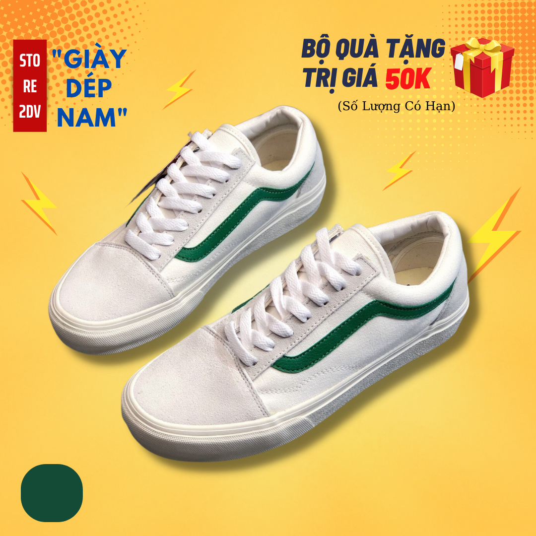 Giày Sneaker Nam Vans Old Skool Trắng Viền Xanh Lá Tặng Kèm Vớ Giày Vans Style 36 thể thao Giày nam nữ Giày vans Giày bata Giày sneaker Giày nike Giày adidas Giày converse