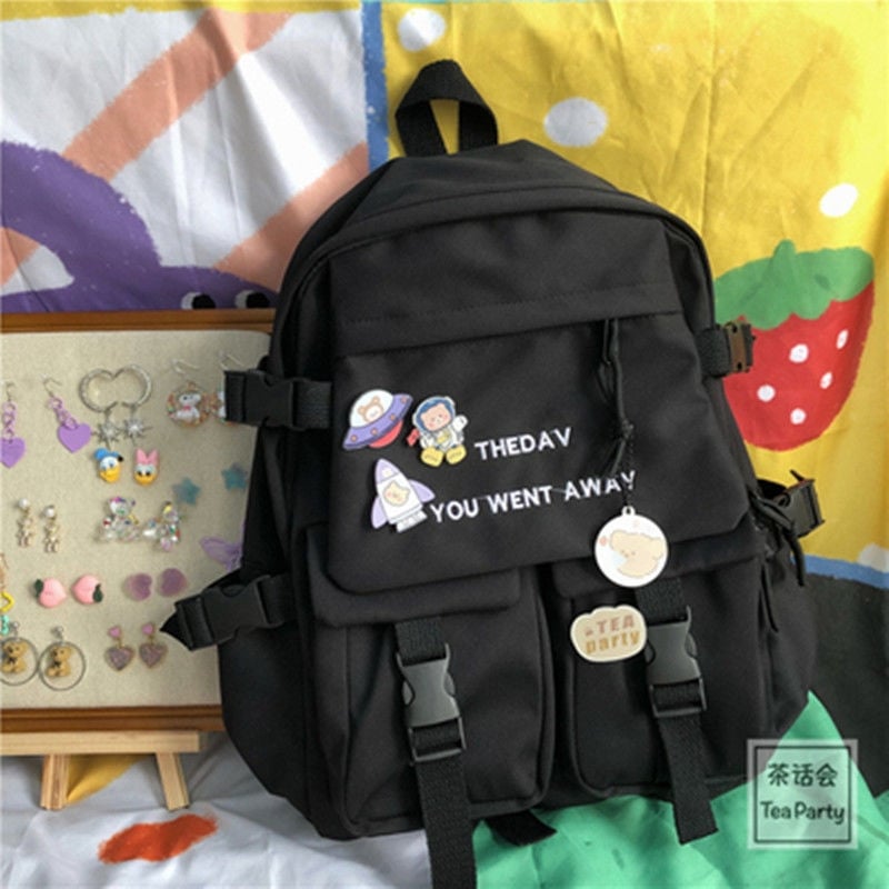 Balo in sticker dễ thương 2 túi vải dù