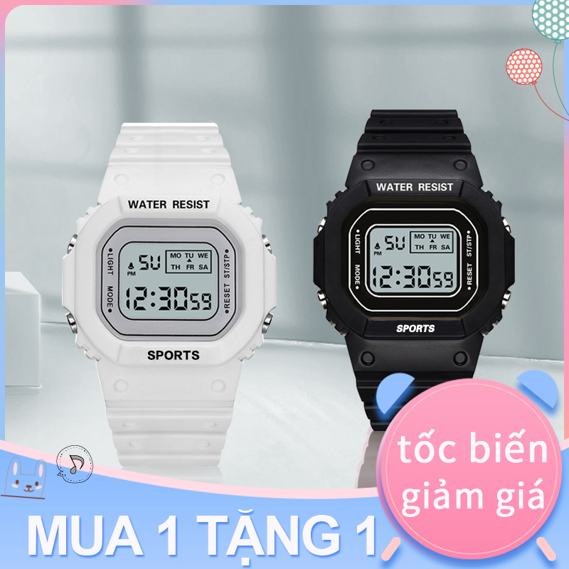 【Mua một tặng một】Đồng hồ thể thao chống thấm nước Đồng hồ điện tử phát sáng LED dành cho nữ Matcha Green / Sakura Pink Thời trang đa chức năng Thời trang bình thường Nữ sinh Nữ sinh Đồng hồ đeo tay kỹ thuật số