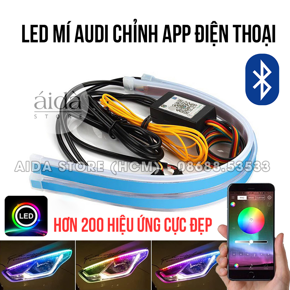 CHỈNH APP Bộ Led mí Audi chạy đuổi RGB đa màu chỉnh App lắp xe máy ô tô con DC12v KHÔNG LẮP XE ĐIỆN