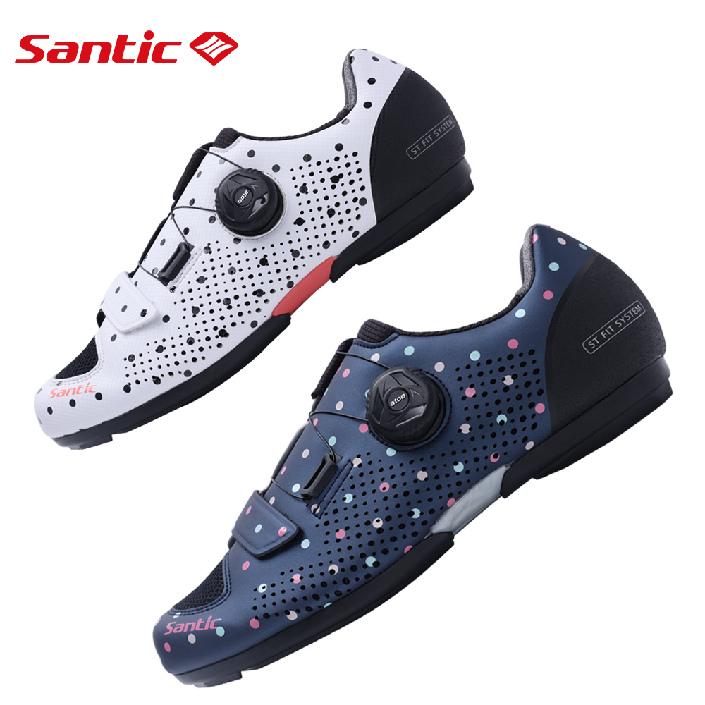 Santic Giày đạp dành cho phụ nữ Đường đua Xe đạp Giày không khóa thoáng khí Hệ thống dây buộc nút ATOP Giày xe đạp phụ nữ không khóa LS22035
