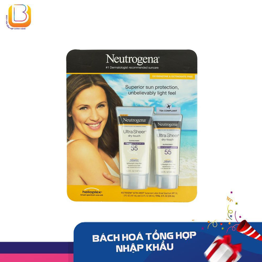 SET 2 CHAI KEM CHỐNG NẮNG NEUTROGENA ULTRA SHEER 55 DRY TOUCH (147ML + 88ML) MỸ - Date 7.22