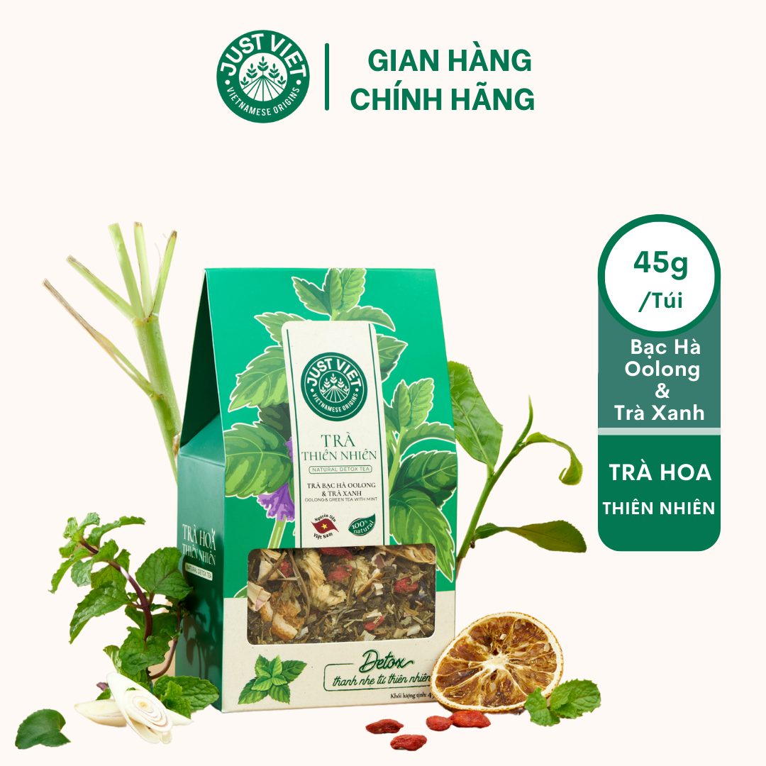Trà Hoa Thiên Nhiên Detox Just Viet - Trà Bạc Hà Oolong & Trà xanh - Thanh Lọc - Tốt Cho Sức Khỏe