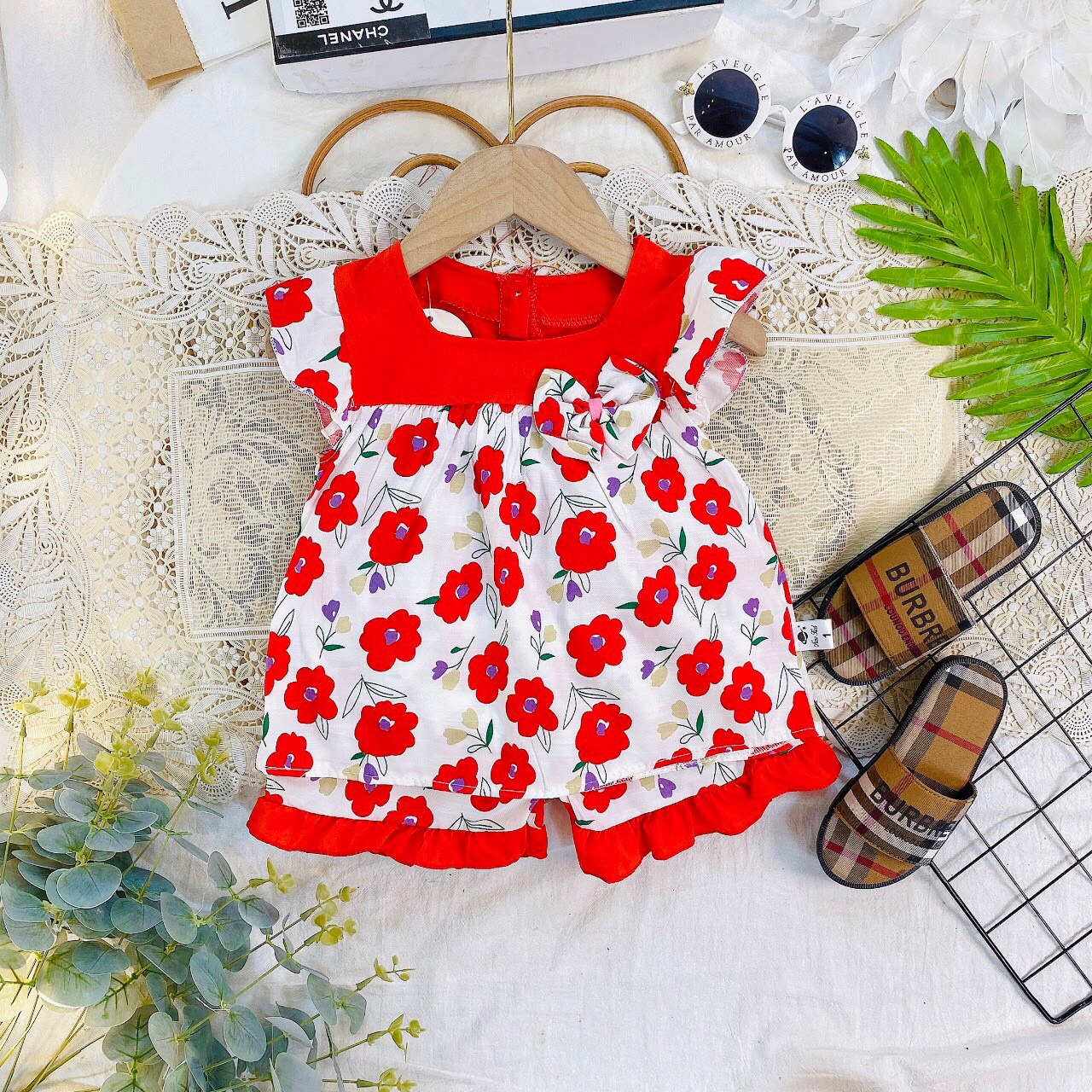 Bộ cánh tiên màu đỏ chất đũi xước