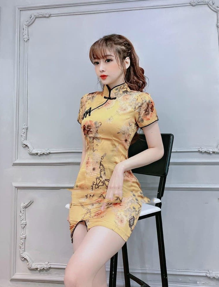 Sườn Xám Nữ Body Cổ Kiểu Tay Ngắn Thiết Kế Tiểu Thư Sang Trọng Thời Trang SUNI