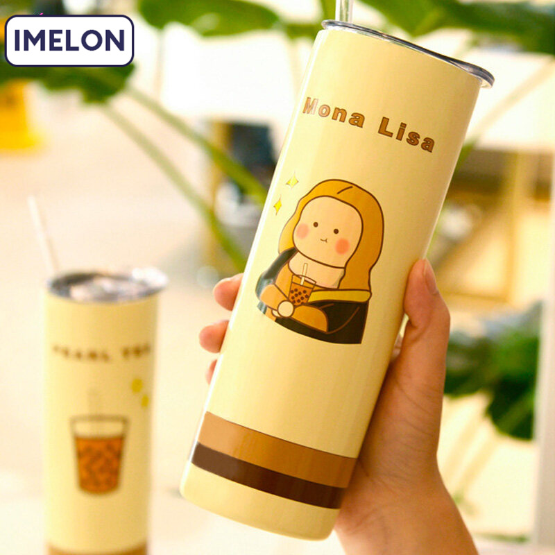 Imelon quả tặng miễn phí toàn cửa hàng cốc cách nhiệt cà phê hai lớp bằng thép không gỉ cốc thẳng 20oz cốc xe hơi cốc ống hút trà sữa sáng tạo