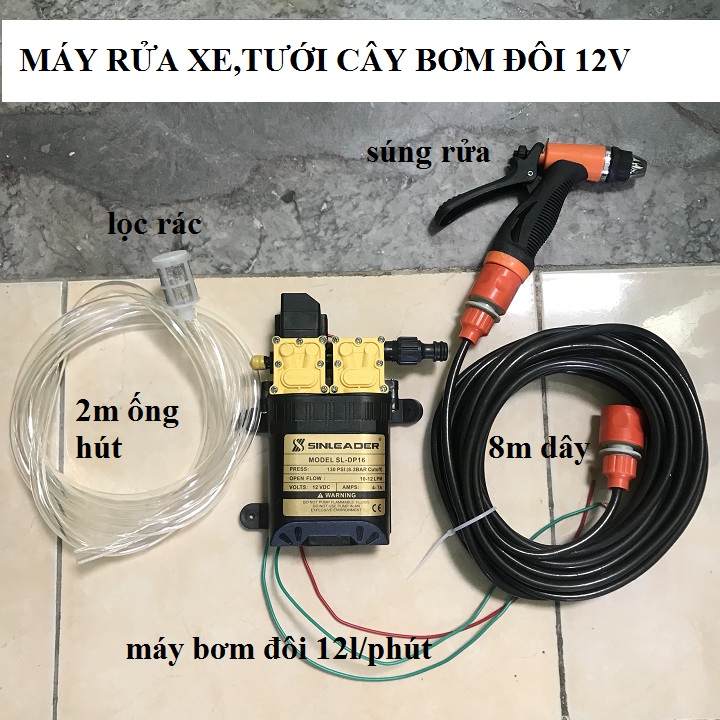 máy bơm tăng áp rửa xe mini 12v - máy rửa xe máy,ô tô bơm đôi siêu mạnh