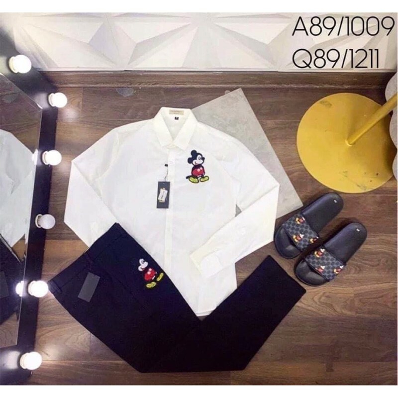 [Combo Siêu Rẻ] Set Áo Sơ Mi Và Quần Âu Thêu Hoạ Tiết Micky (Radom Logo)