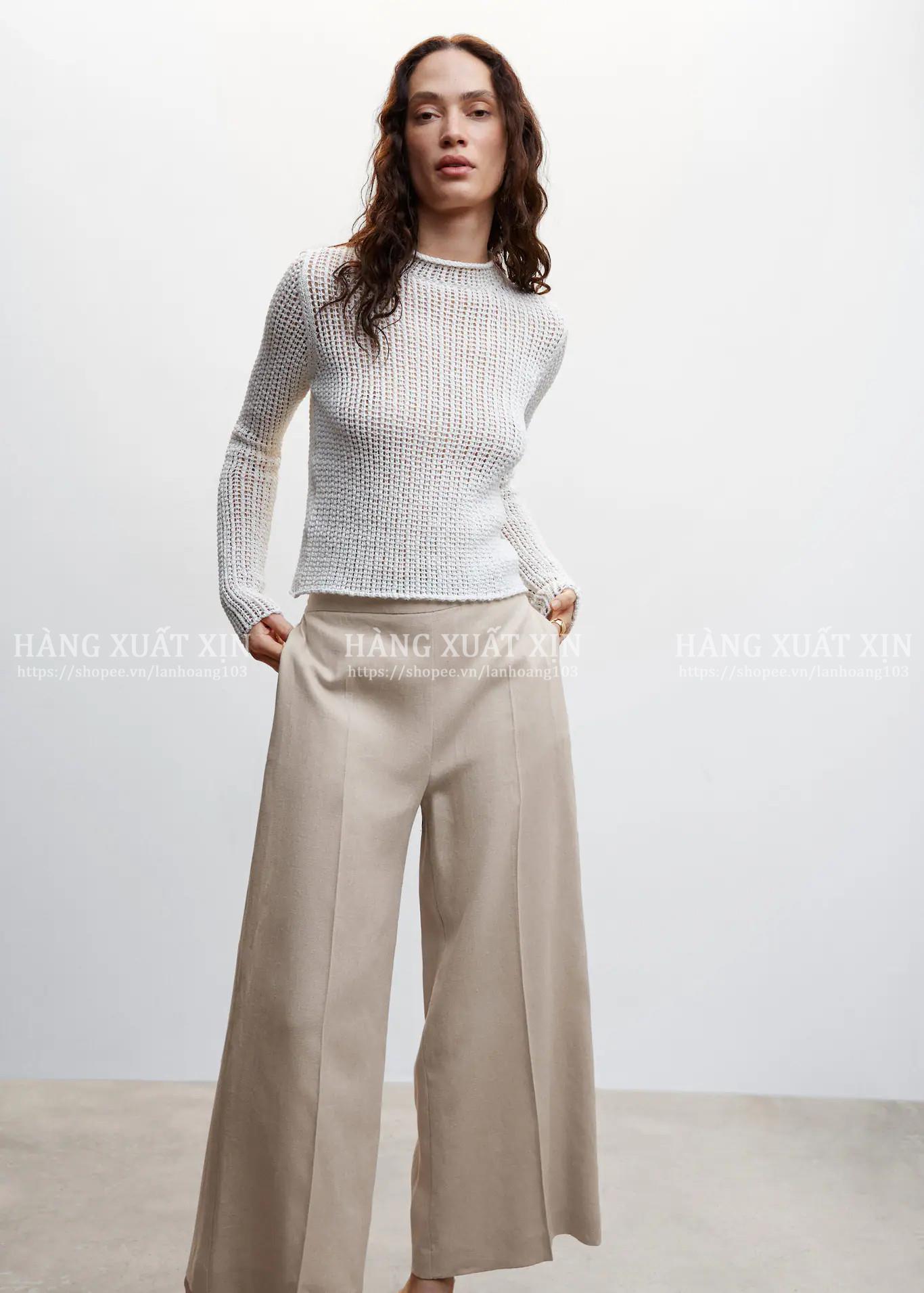 Quần culottes ống rộng MNG hàng dư xịn cạp chun co giãn, vải linen siêu đẹp