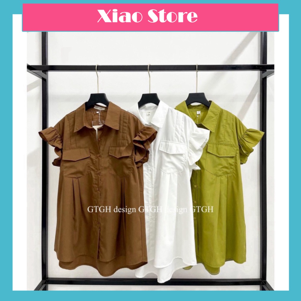 Áo sơ mi cộc tay bèo cánh tiên hotrend 2020 A606 Xiao shop mầu đen Xiao shop deal hot xiao shop