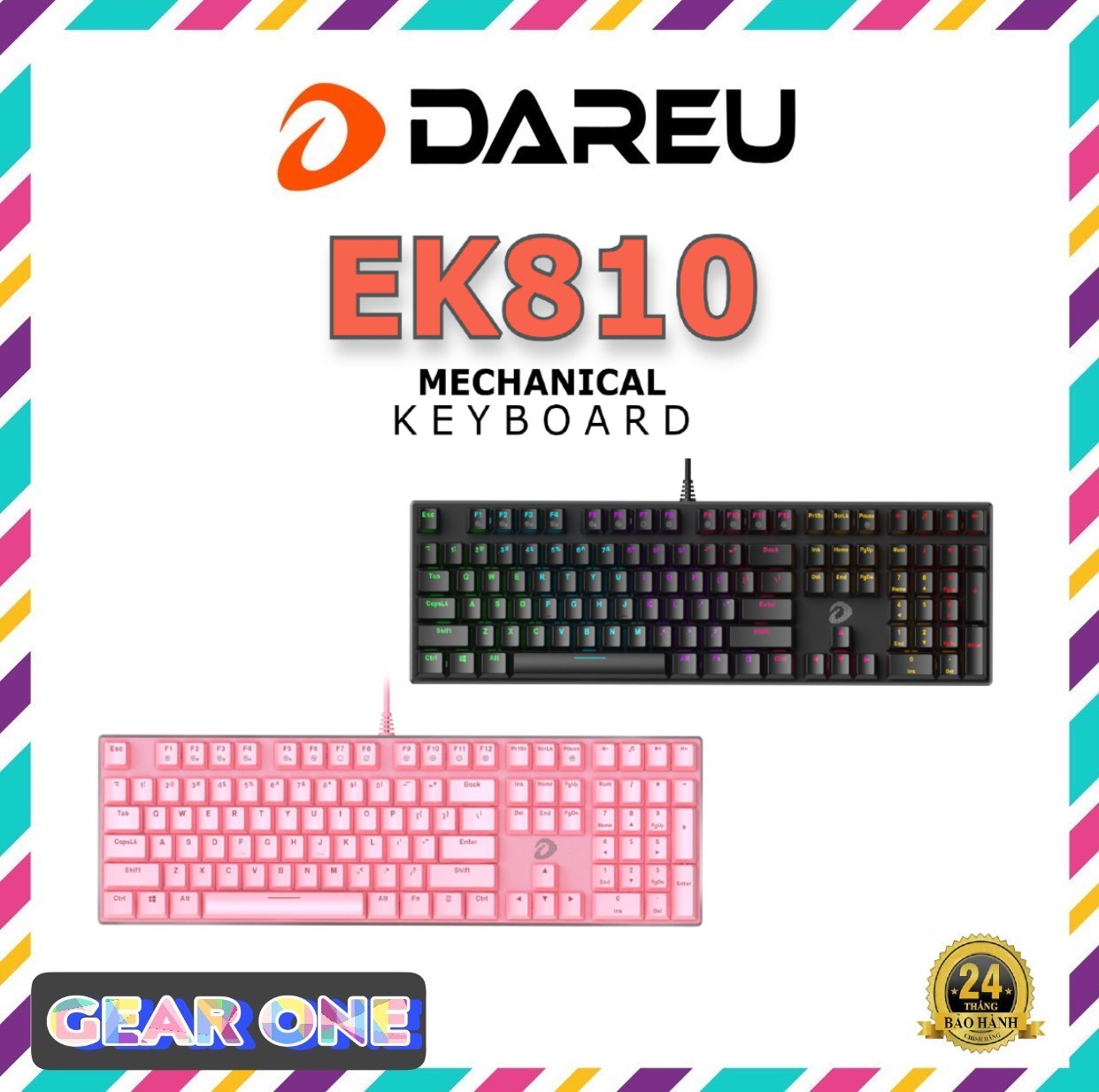 Bàn phím cơ Gaming DAREU EK810 - Black / Pink ( Blue/ Brown/ Red D switch)