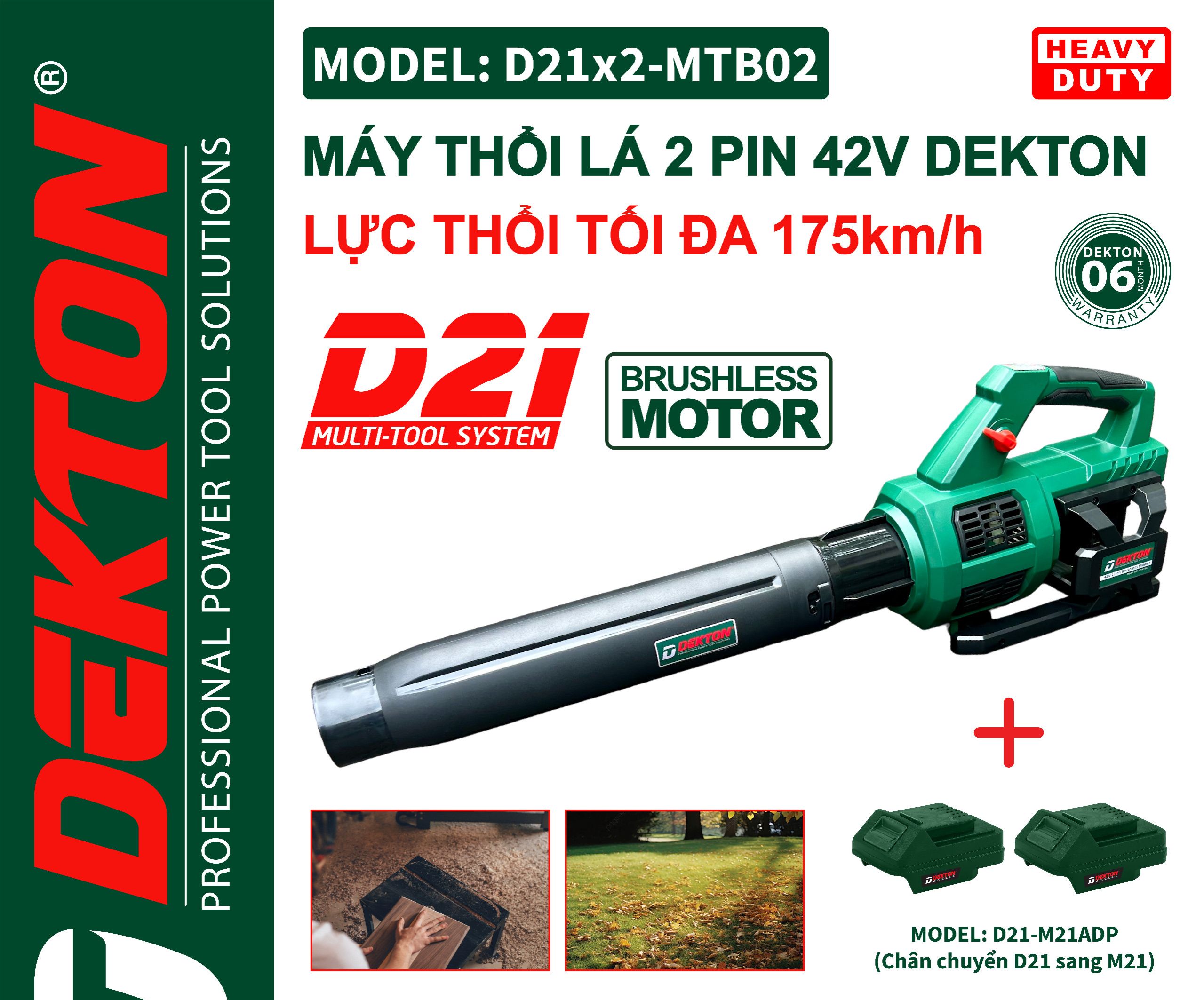Máy thổi lá dùng 2 pin 21v d21 dekton / d21x2-mtb02 / motor không chổi than / tặng kèm đế chuyển