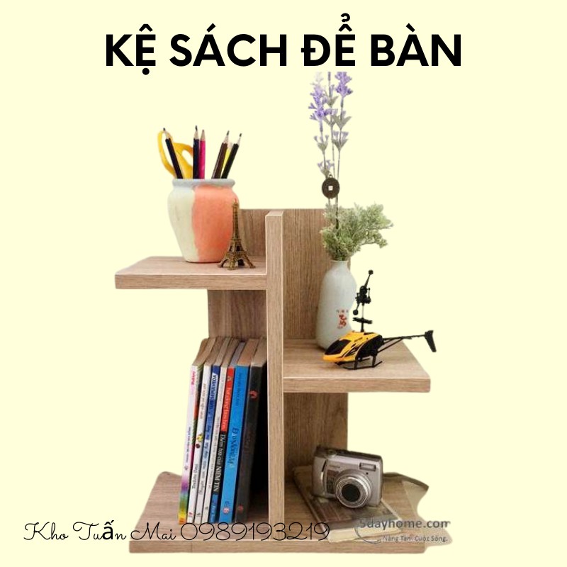 Kệ sách để bàn làm việc mini bằng gỗ decor lắp ghép nhiều ngăn tiện lợi cao cấp