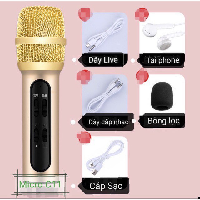 Bộ mic thu âm livestream cực chất c11 cho giới trẻ, micro karaoke livestream cực đã, cực chất