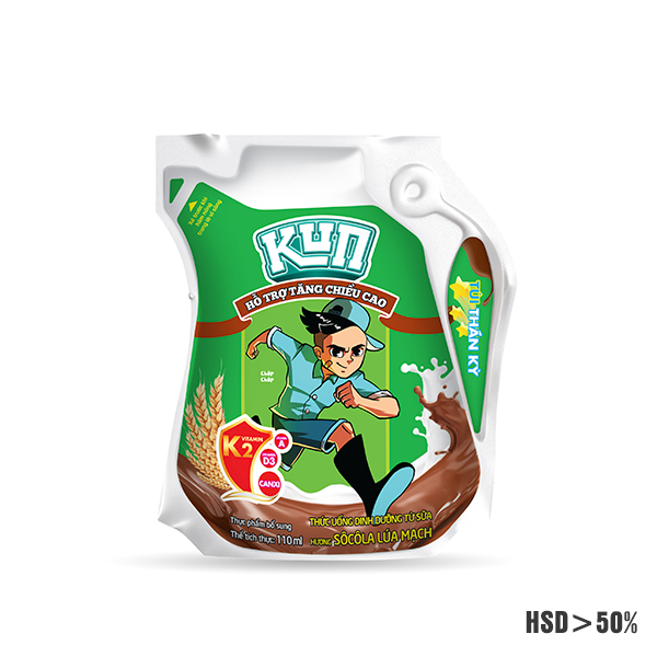 Kun sữa sô cô la lúa mạch túi 110ml thùng 24 túi