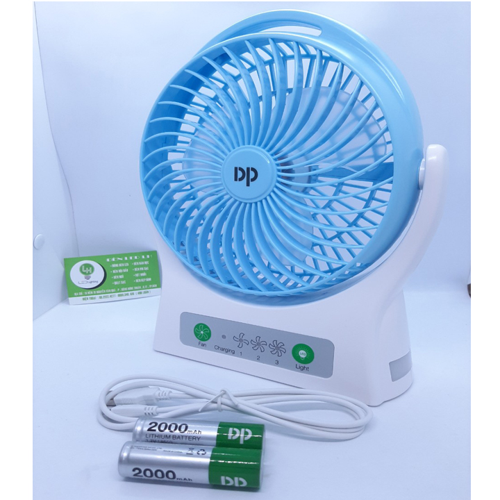 Quạt sạc kèm đèn led siêu mát DP 7605 - loại lớn - 2 pin sạc dung lượng cao