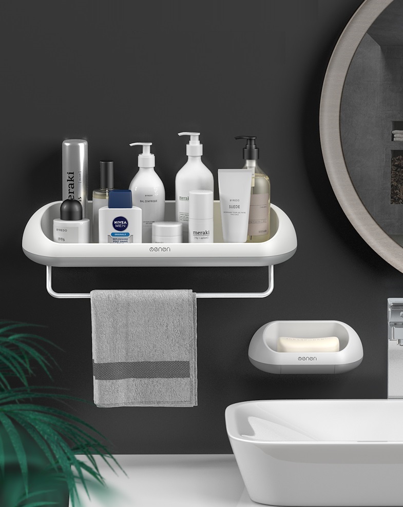 Kệ để dồ nhà tắm OENON chất liệu nhựa ABS cao cấp lắp đặt dán tường siêu chắc, Khay để đồ nhà bếp tiện lợi - OENON