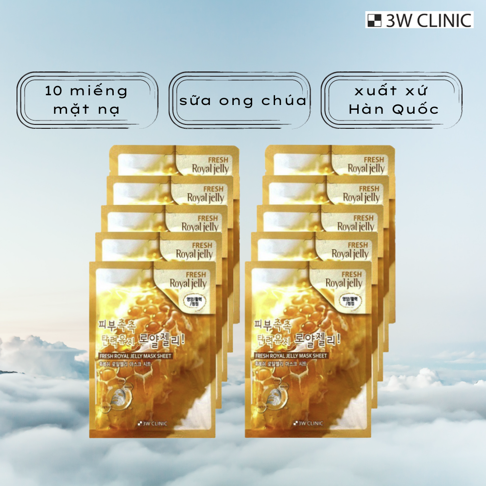 Bộ 10 Miếng Mặt nạ chiết xuất sữa ong chúa 3W Clinic Fresh Royal Jelly Mask Sheet 23ml x10