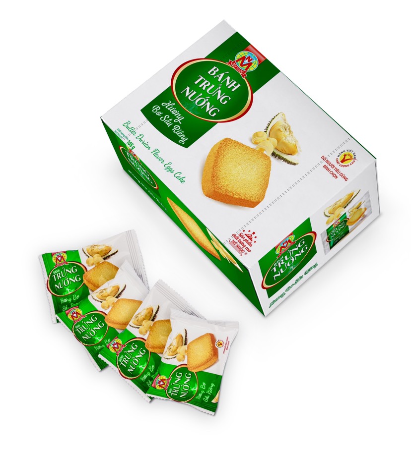108g Bánh trứng nướng BƠ SẦU RIÊNG giòn rụm, 1 hộp CÓ 12 bánh, theo tiêu chuẩn của Ban Quản Lý An Toàn Thực PhẩmHCM