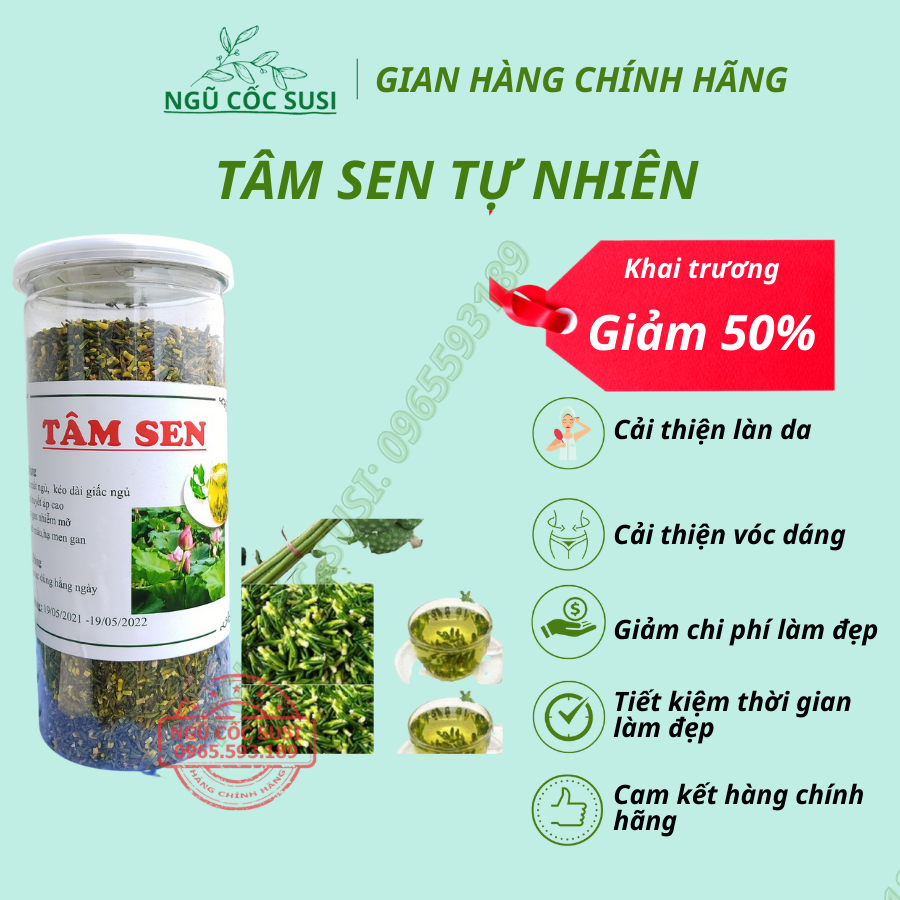 Tâm sen tự nhiên Tâm sen sấy khô giúp ngủ ngon, thải độc cơ thể hộp 500g