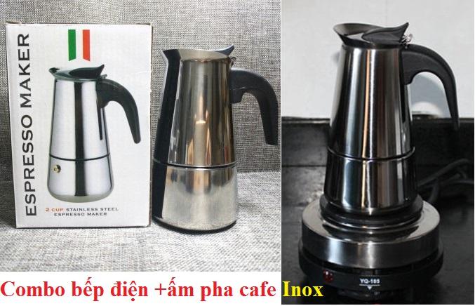 [HCM]COMBO CAFE BÌNH PHA CÀ PHÊ INOX  200ml ẤM CAFE moka pot express 200ml KÈM THEO BẾP ĐIỆN MINI YQ-105 - Mokapot 200 dáng thể thao