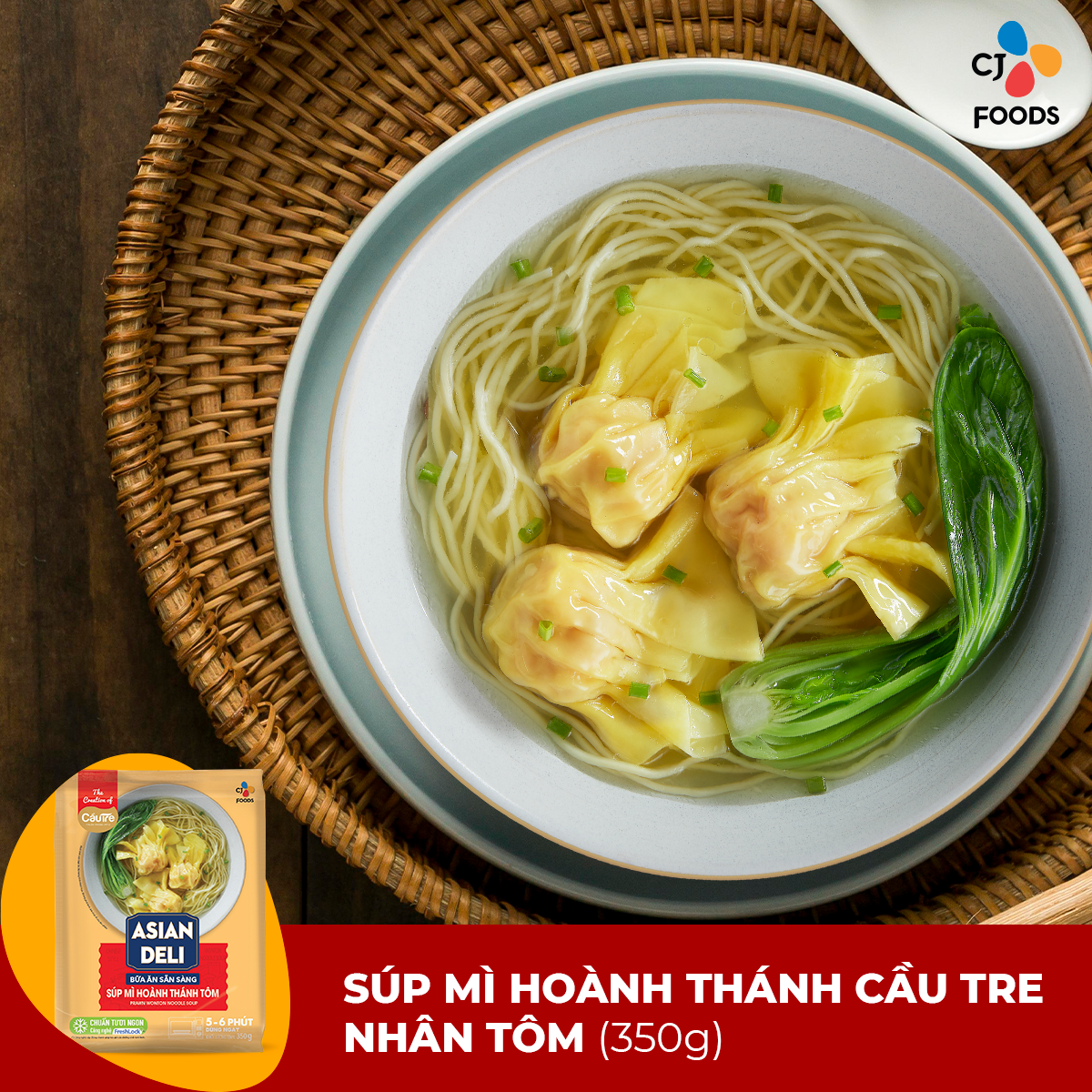 Súp mì hoành thánh tôm cầu tre - tô 350g