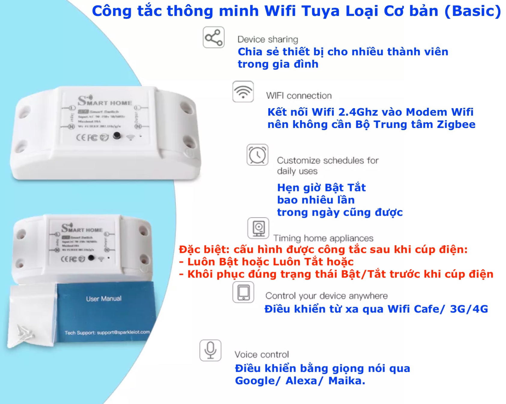 Công tắc thông minh Wifi cơ bản , App Smart Life / Tuya Smart -