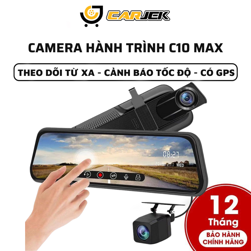 Camera hành trình ô tô dạng gương theo dõi từ xa trên điện thoại cảnh báo tốc độ định vị GPS hồng ngoại quay đêm tặng kèm thẻ nhớ 32GB