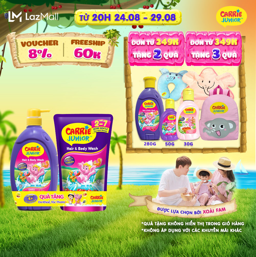 Sữa Tắm Gội cho bé Carrie Junior Hương Trái Cây Thiên Nhiên 700g
