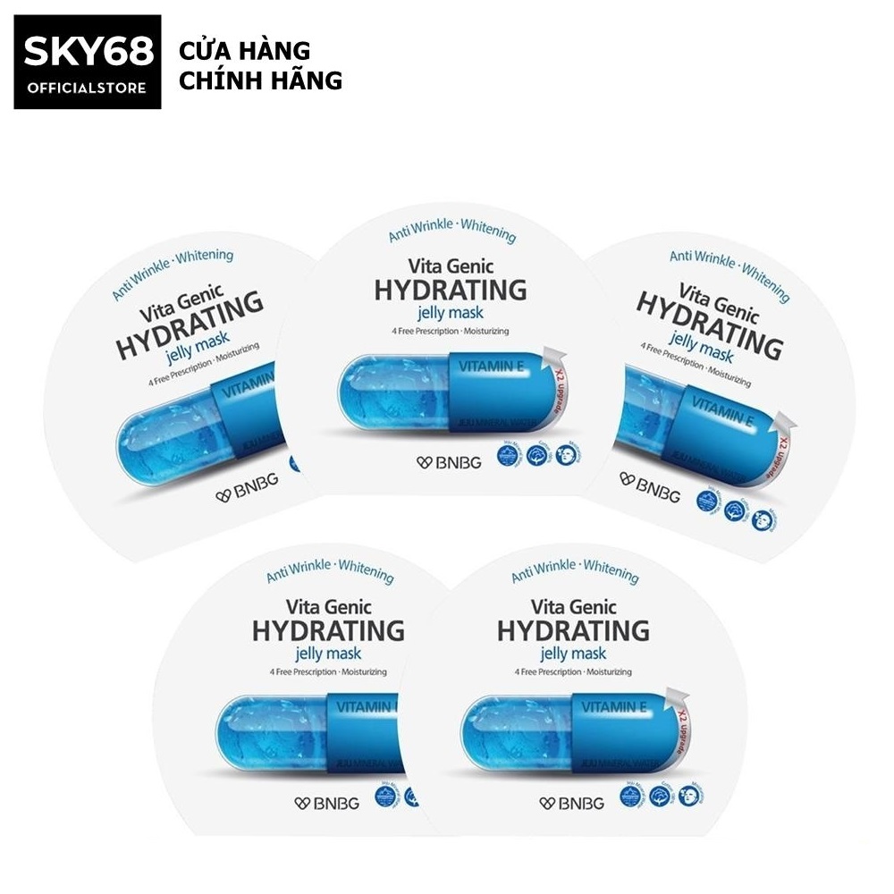 Hộp 5 Mặt nạ giấy cấp nước dưỡng ẩm da mềm mượt, căng bóng BNBG Vita Genic Hydrating Jelly Mask (Vitamin E) 30ml x 5